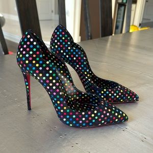 Christian Louboutin hot chick 100mm black suede multi color boum stiletto sz 39